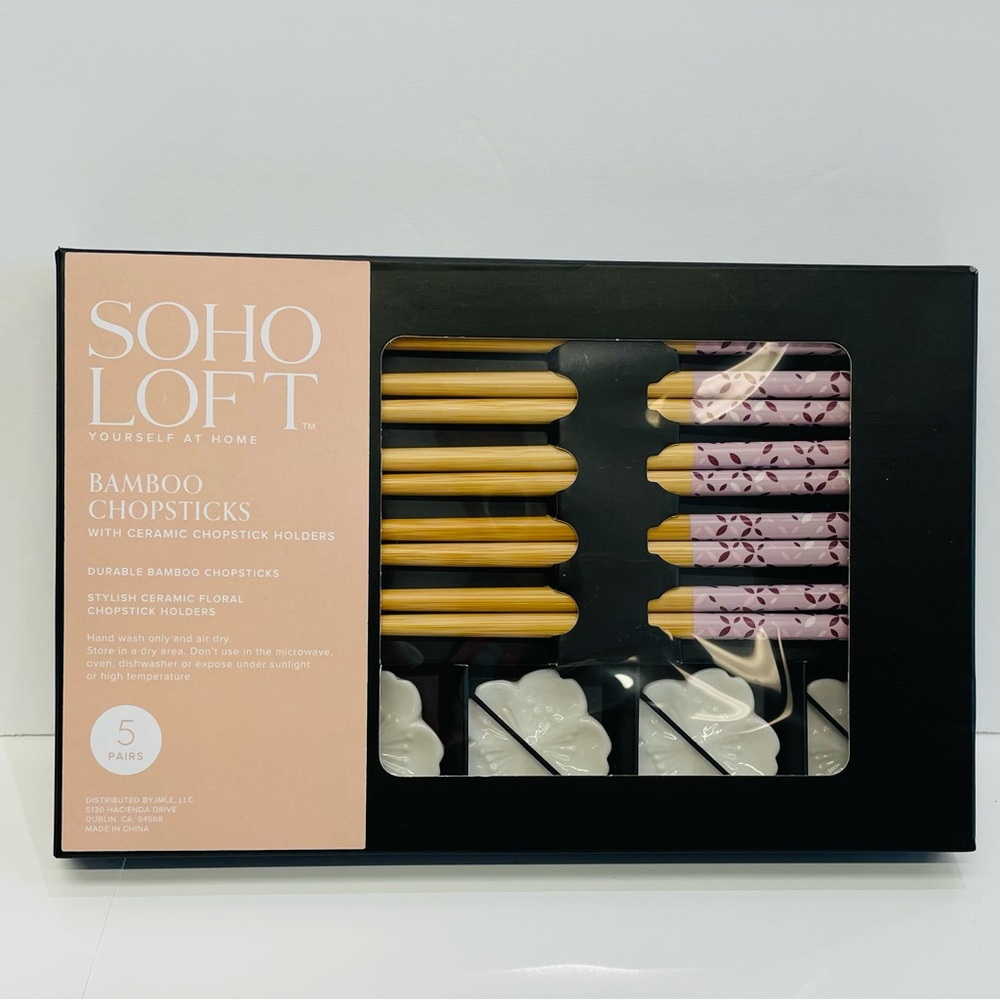 Soho Loft Bamboo Chopsticks with Ceramic Holders 5 set NEW ❌Firm on Price ❌